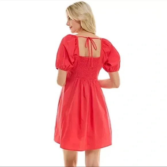 Draper James NWT Hibiscus Pink Puff Short Sleeve Square Neck Women Mini Dress - Picture 2 of 10